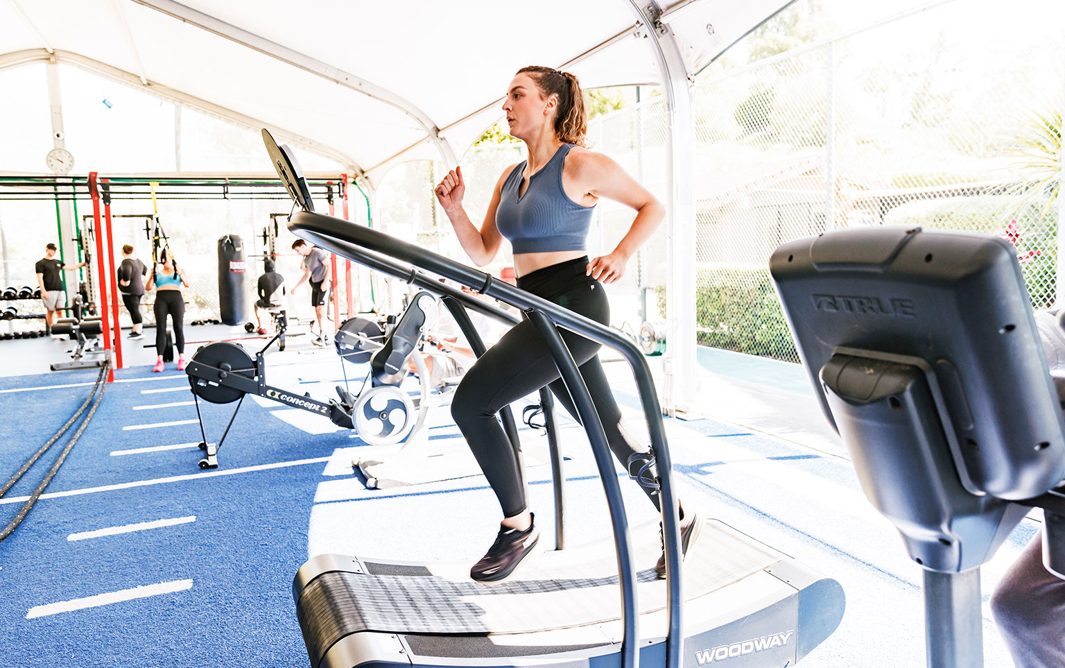 healthy cardiovascular system, woman on treadmill