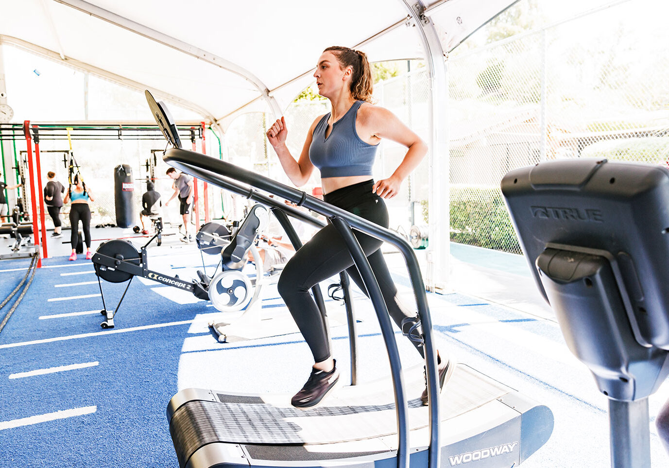 healthy cardiovascular system, woman on treadmill